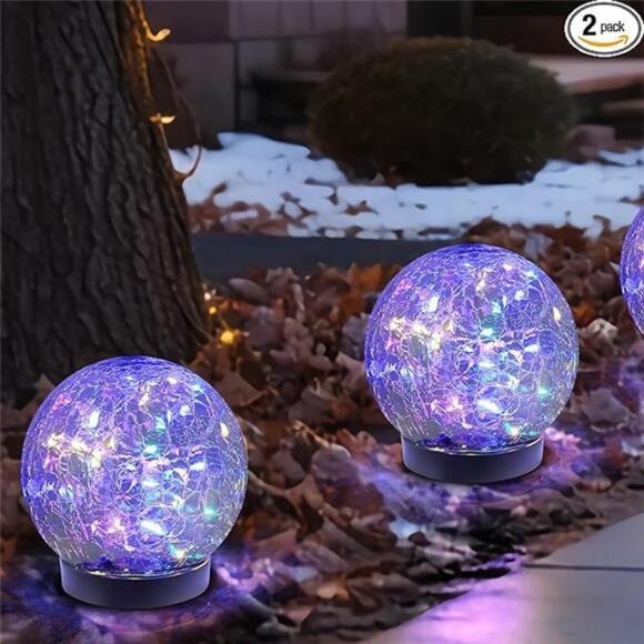 Solar Balls-Solar Garden Lights-Orbs for Outside 2 Pack Cracked Glass Ball - Picture 7 of 7